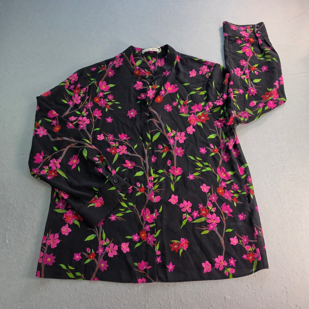 Alice + Olivia Cherry Blossom Silk Blend Mandarin Collar Blouse Size M Excellent